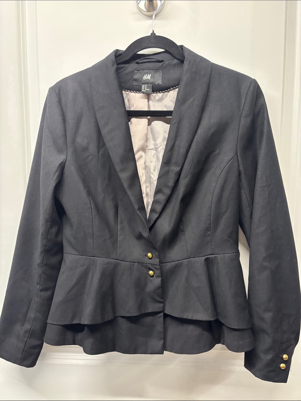 H&M Black Peplum Blazer with Gold Buttons